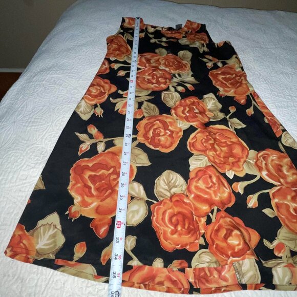 NY & CO New York and Company Black Orange Green Floral‎ Sheath Dress Size 8 - Picture 5 of 6